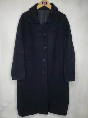 Sobretudo feminino vintage escovado puro alpaca trincheira longa tamanho 48 (L-XL) preto - Imagem 1 de 4