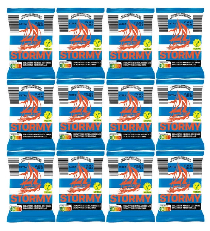 12x 25g STORMY Eukalyptus Menthol Bonbon Pastillen ohne Zucker Vegan (300g) - Bild 1 von 1