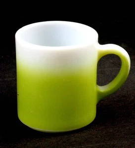 HAZEL ATLAS avocado green FADE MUG vintage MILK GLASS - Picture 1 of 5