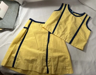 Conjunto sin mangas falda top vintage casero amarillo azul a rayas niña 2 piezas Foto 1 de 4