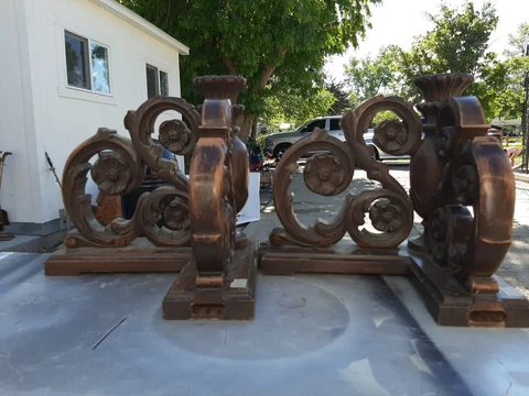 Pair Of Large Antique Spain Wooden Corbel Floral Wall Corner Shelf Hand Carved Cover