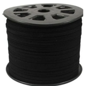 Black 100M 3mm Flat Faux Suede Korean Velvet Leather Cord string Rope Thread c35 - Picture 1 of 1