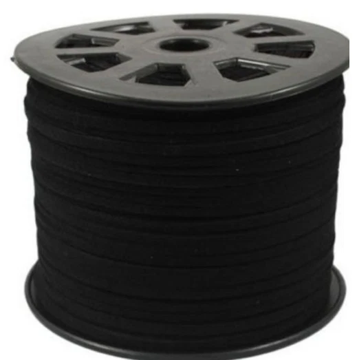 Black 100M 3mm Flat Faux Suede Korean Velvet Leather Cord string Rope Thread c35 - Image 1 of 1