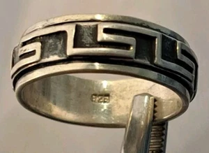 Vintage Sterling Silver GREEK KEY Design MEN'S Spinner Ring size 12.25 NICE - Picture 1 of 4