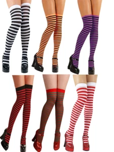 New Striped Stockings Hold Ups Fancy Ladies Fancy Dress Thigh Highs - Picture 1 of 8