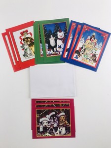Christmas Greeting 12 Card Dogs Puppy Envelope Kittens Pet Lover Animals Holiday