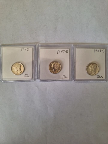 1943-P D S Mercury dimes Brilliant Uncirculated (3 coins) Cover