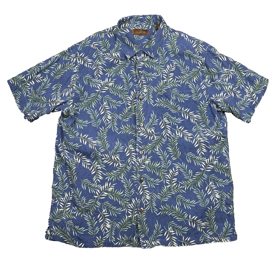 Tasso Elba Hawaiian Shirt Mens XL Blue 100% Silk Lightweight Button Tropical - Image 1 of 4