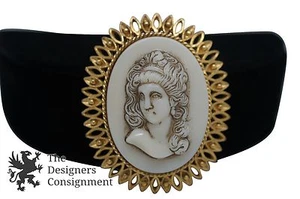 Brass Cameo Medallion Brooch Pin Bust Head Portrait Sunburst Starburst Edge - Picture 1 of 12