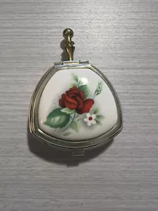 Vintage Flowery Brass Snuff Pill Jewelry Box Gold Tone with Handle Japan Made - Picture 1 of 3