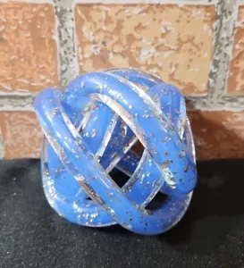 3 1/2" Art Glass Blue & Gold Twisted Knot Sculpture Paperweight - Picture 1 of 4