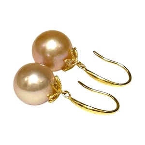 Stunning 10.7 x 11mm Natural Purple Pink Edison Pearl Dangle Hook Earrings - Picture 1 of 5