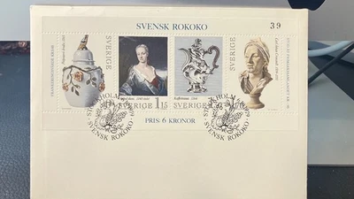 Unusual Suecia FDC para Sc. 1298 hoja de recuerdo de sellos de arte 1979 Foto 1 de 4