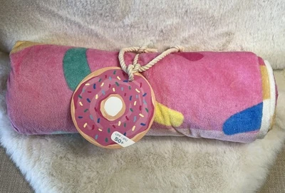 Pottery Barn Pink Frosted Sprinkles Donut 50” Round Cotton Beach Towel - Image 1 of 4