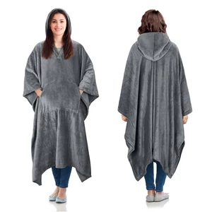 Oversized Hooded Blanket Soft Fleece Long Hoodie Lounge Poncho Kaftan - Picture 1 of 6