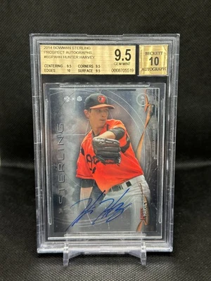 2014 Bowman Sterling Prospect Autograph, Hunter Harvey, Beckett 9.5 - Image 1 of 2