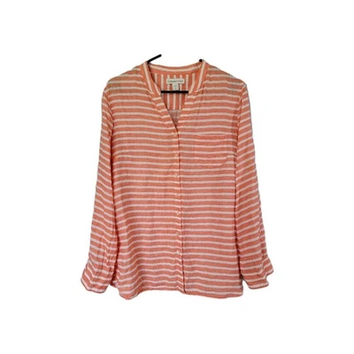 亚麻南瓜香料橙色上衣卷片袖女式 L 冷水溪办公室 — 第 1/4 张图片