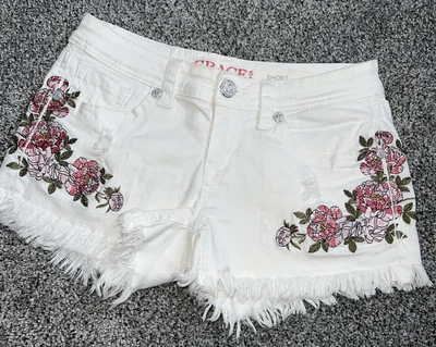 Pantalones Cortos Talla 27 4 Grace In LA Denim Envejecidos Tachonados Bordados Floral Elastizados Foto 1 de 4