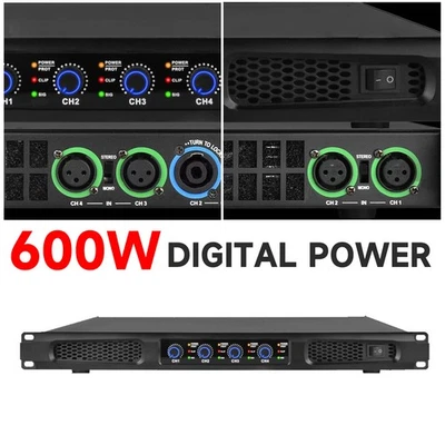 High-Tech 600W 4-Channel Digital Amplifier 2400 Watt Peak Output Slim & Portabe - Image 1 of 4