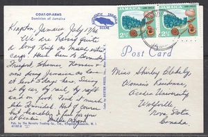 Tarjeta postal de Jamaica a Canadá de julio de 1966 - Imagen 1 de 2