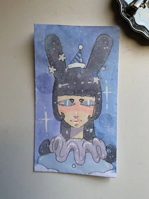 Pastel Goth Bunny Circus Clown Doodle On 3x6 Envelope - Image 1 of 4