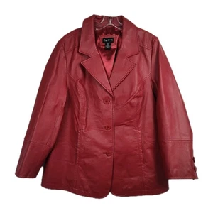Maggie Barnes Echtlederjacke Damen Größe 14/16 rot Knopfleiste gefüttert - Bild 1 von 7