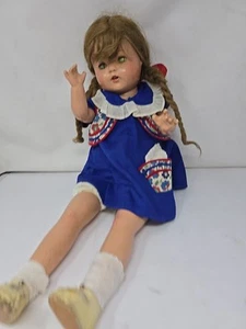 Vtg COMPOSITION DOLL 22 In 1930s Unmarked Good Condition For Age Squeak In Back - Picture 1 of 16