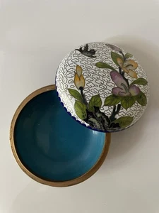 Vintage Cloisonné' chinesische Schmuck-Box Schmuckdose Floral Emaille Türkis - Bild 1 von 9