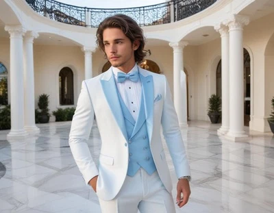 Men's Baby Blue 3 Piece Suit Slim Fit Designer wedding suit Groom dress - Image 1 of 4