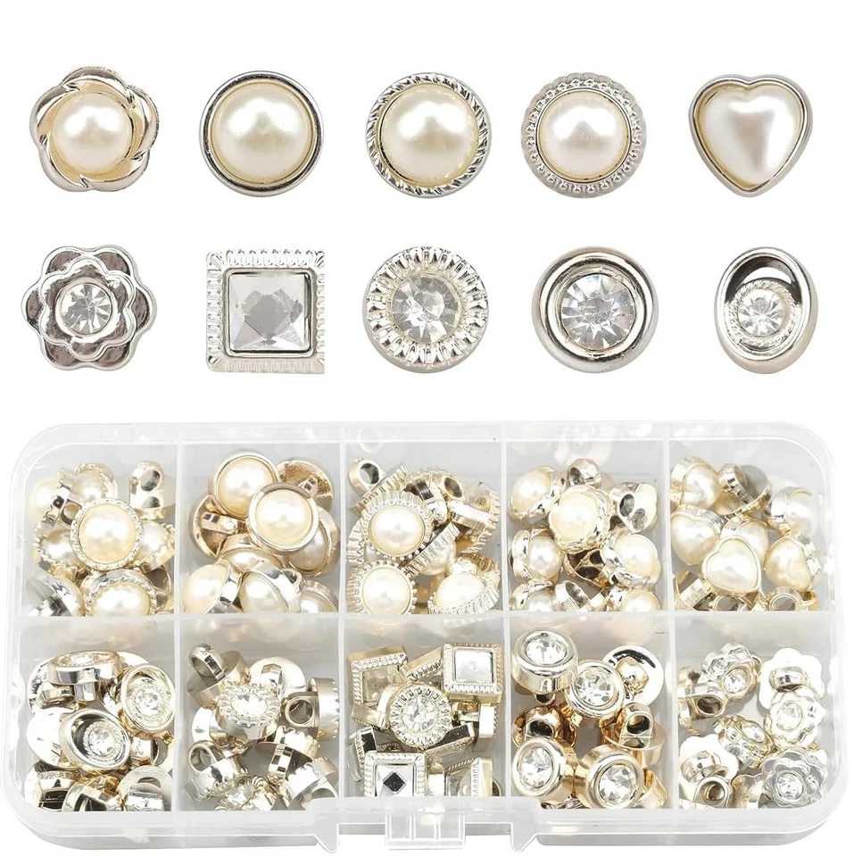 Lot de 100 boutons à coudre vintage en cristal blanc pour vêtements chemises ... - Photo 1/4