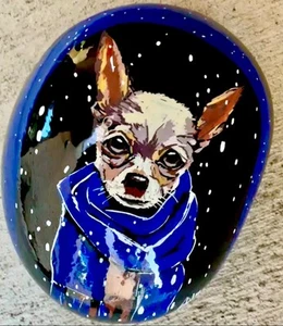 Colorful Original Chihuahua painting! Painted On a Large Rock - Picture 1 of 16