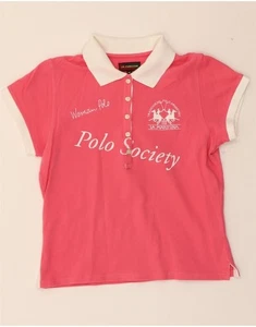 LA MARTINA Womens Graphic Polo Shirt UK 12 Medium Pink Cotton EY08 - Picture 1 of 3
