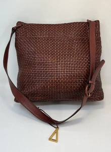 Vintage Sharif Women’s Shoulder Bag Woven Leather Brown - Picture 1 of 13