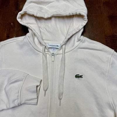 Sudadera con capucha clásica con cremallera completa Lacoste para mujer crema gruesa logotipo de cocodrilo talla XL Foto 1 de 4