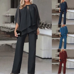 2Pcs Women's Loose Blouse Tops Jumpsuit Set Ladies Party Long Playsuit Size 6-20 - Picture 1 of 13