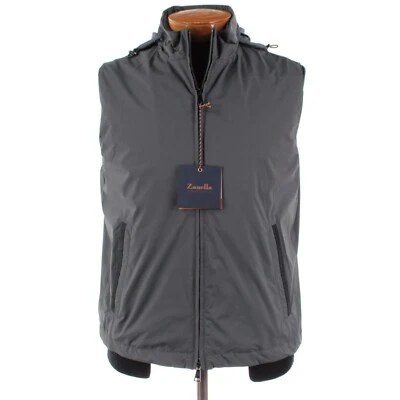 Zanella NWT Full Zip Hooded Vest w/ Goat Suede Details Size Large US In Gray - Image 1 of 4