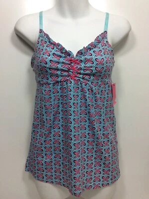 Top cami Betsey Johnson íntimates para mujer talla pequeña azul rosa mariposas lunares Foto 1 de 4