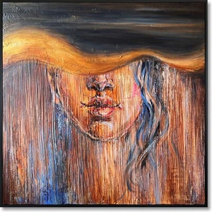 Pintura facial abstracta pinturas de arte figurativo sobre lienzo arte de mujer 39,3 x 39,3" - Imagen 1 de 14