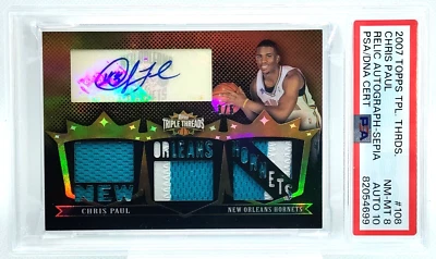 PSA 8 /5 Chris Paul Auto Patch Pop 1 2007-08 Topps Triple Threads Autograph - Image 1 of 4
