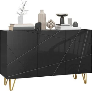 Freestanding Modern High Gloss Luxury Sideboard Soft-Close Storage Cabinet Black - Picture 1 of 9