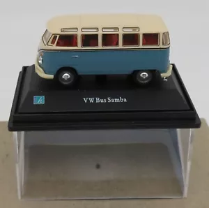 Cararama Hongwell Volkswagen Kombi T1 Autobus Samba Blu Tetto Crema 1/72 IN Box - Foto 1 di 7