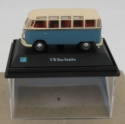 Cararama Hongwell Volkswagen Kombi T1 Autobus Samba Blu Tetto Crema 1/72 IN Box - Immagine 1 di 4