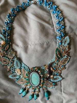 Sale $65 Off!  Handmade/designed beaded Necklace, Turquoise, Exquisite Artistry - Image 1 of 4