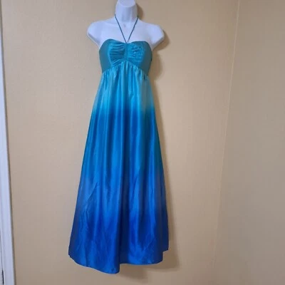 Maxi Vestido Halter Betsey Johnson Para Mujer Verde Azulado y Azul Ombre Seda Talla 0 Sirena Foto 1 de 4