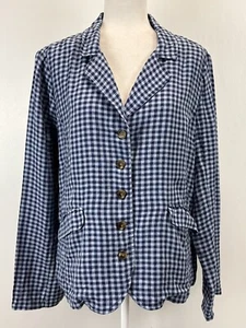 Women Sundance Ziri 100% Linen Blazer Jacket Large Blue Gingham VGUC - Picture 1 of 8