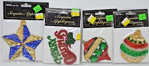Lote de 4 apliques de lentejuelas de colección cuentas decoración navideña bola estrella multicolor - Imagen 1 de 2