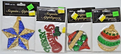 Lote de 4 contas vintage apliques de lantejoulas decoração de Natal bola estrela multicolorida - Imagem 1 de 2