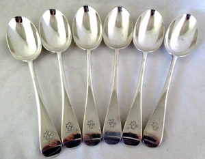 Solid Silver - SUPERB,UNUSED - Set of 6 DESSERT SPOONS - Hallmarked:-London 1894 - Picture 1 of 8
