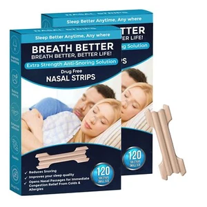 Breath Better 240 Small Tan Nasal Strips, Extra Strength Anti Snoring Solution - Picture 1 of 5
