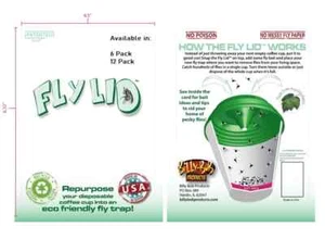 Fly Trap "Fly Lid" - Fly & Fruit Fly Trap - Eco Friendly - Fits on cups! 6 Pack - Picture 1 of 2